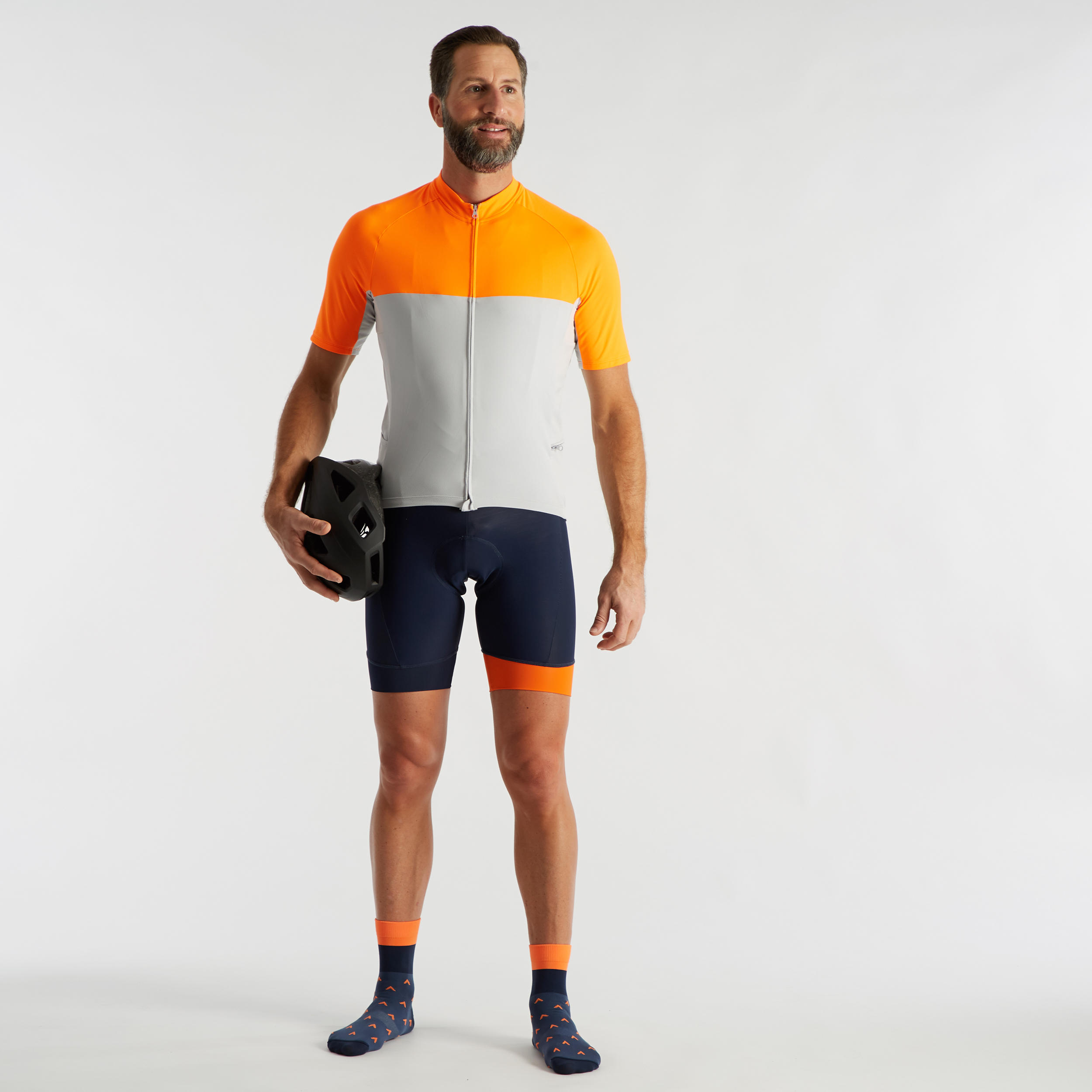 RC100 Short-Sleeved Warm Weather Road Cycling and Touring Jersey - Grey/Orange 3/11