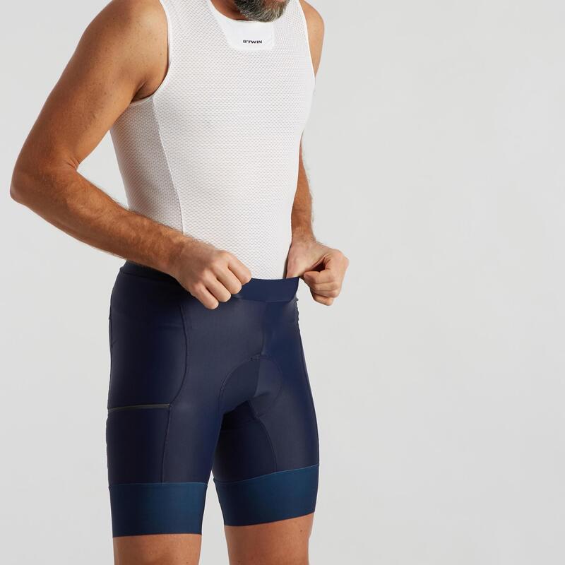 Cuissard vélo route sans bretelles homme cyclotourisme RC500 marine avec poche Triban Decathlon