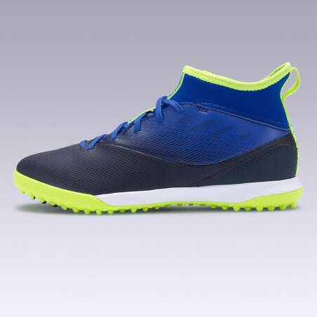 Sepatu Sepak Bola High-Top Agility 500 Lapangan Keras Anak - Biru/Hitam