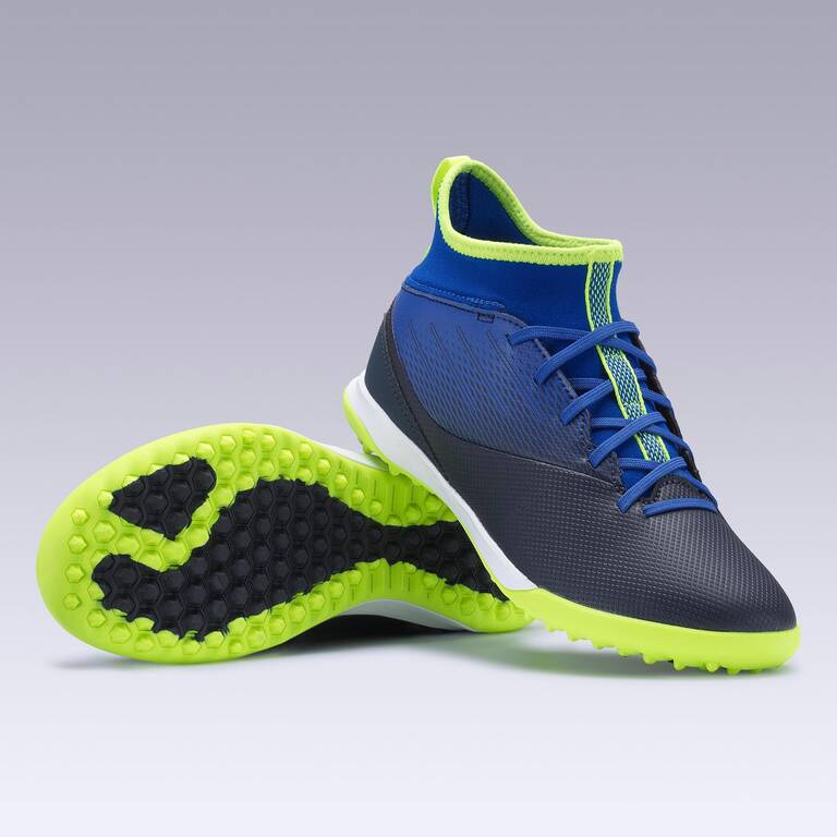 Sepatu Sepak Bola High-Top Agility 500 Lapangan Keras Anak - Biru/Hitam