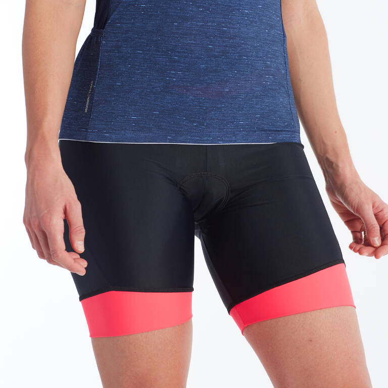 500 Women's Cycling Bibless Shorts - Hitam/Pink