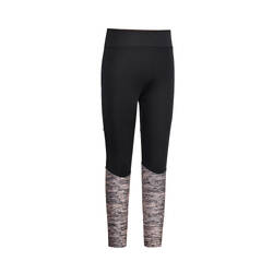 S500 Girls' Gym Breathable Synthetic Leggings - Mottled Black