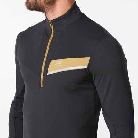 MEN'S TRAIL RUNNING LONG-SLEEVED ZIP JERSEY - BLACK/BRONZE 