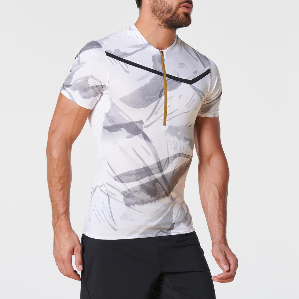 Men's Trail Running Short-Sleeved Zip T-Shirt - White