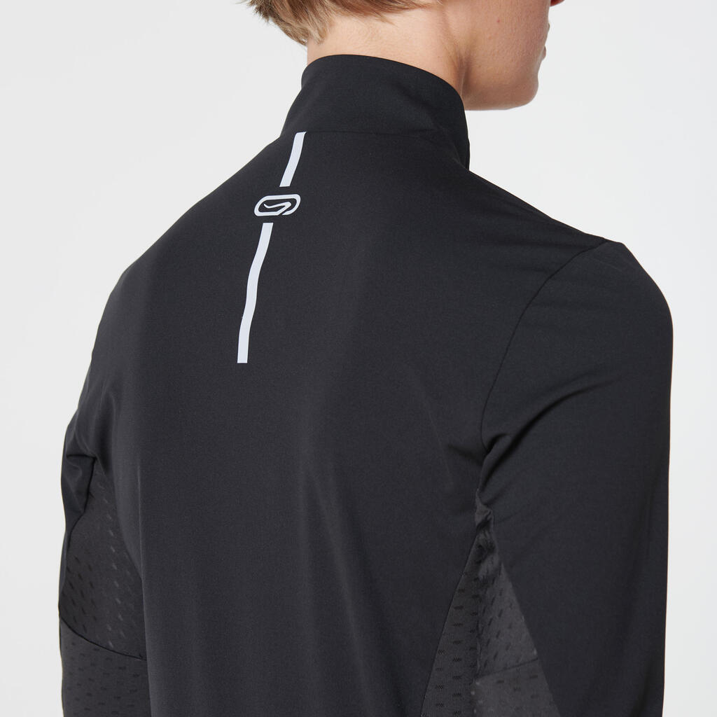 MAILLOT DE TRAIL RUNNING MANCHES LONGUES ZIP FEMME NOIR BRONZE