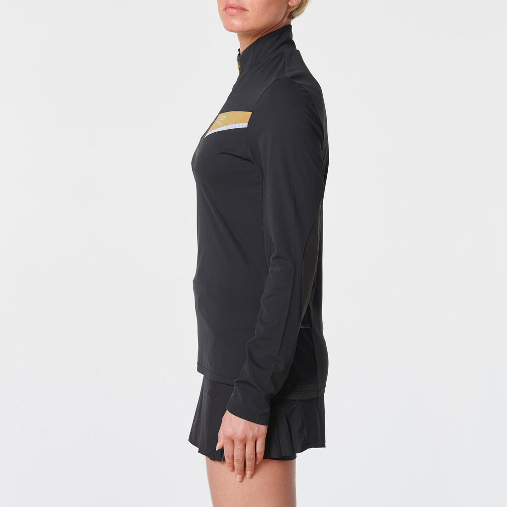 MAILLOT DE TRAIL RUNNING MANCHES LONGUES ZIP FEMME NOIR BRONZE