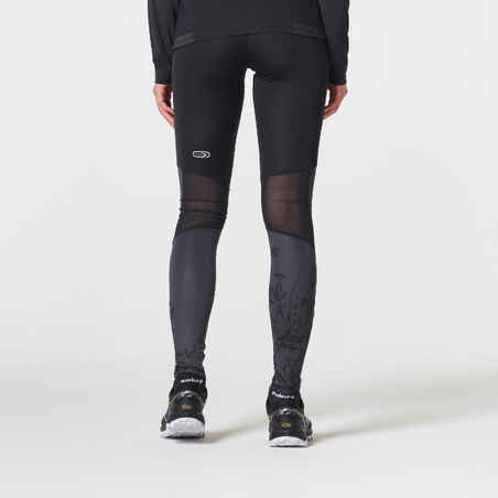WOMEN'S TRAIL RUNNING TIGHTS - BLACK/GREY/FLOWERS