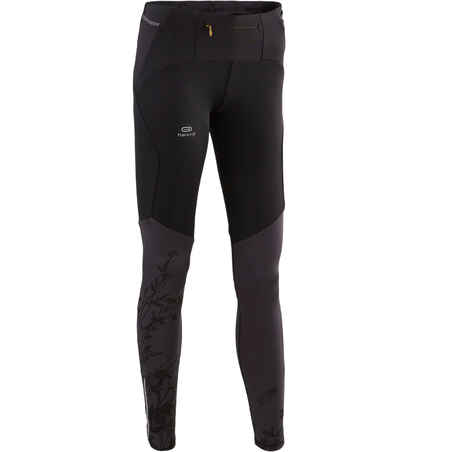 WOMEN'S TRAIL RUNNING TIGHTS - BLACK/GREY/FLOWERS