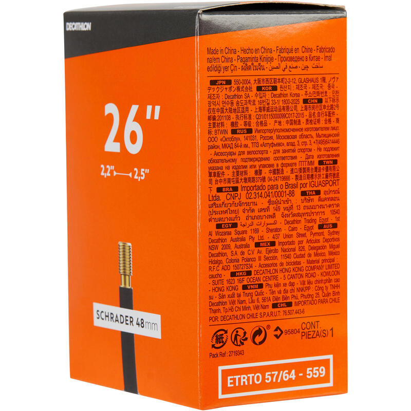 26 × 2/2,5 48 mm İç Lastik Schrader Valf Uyumlu