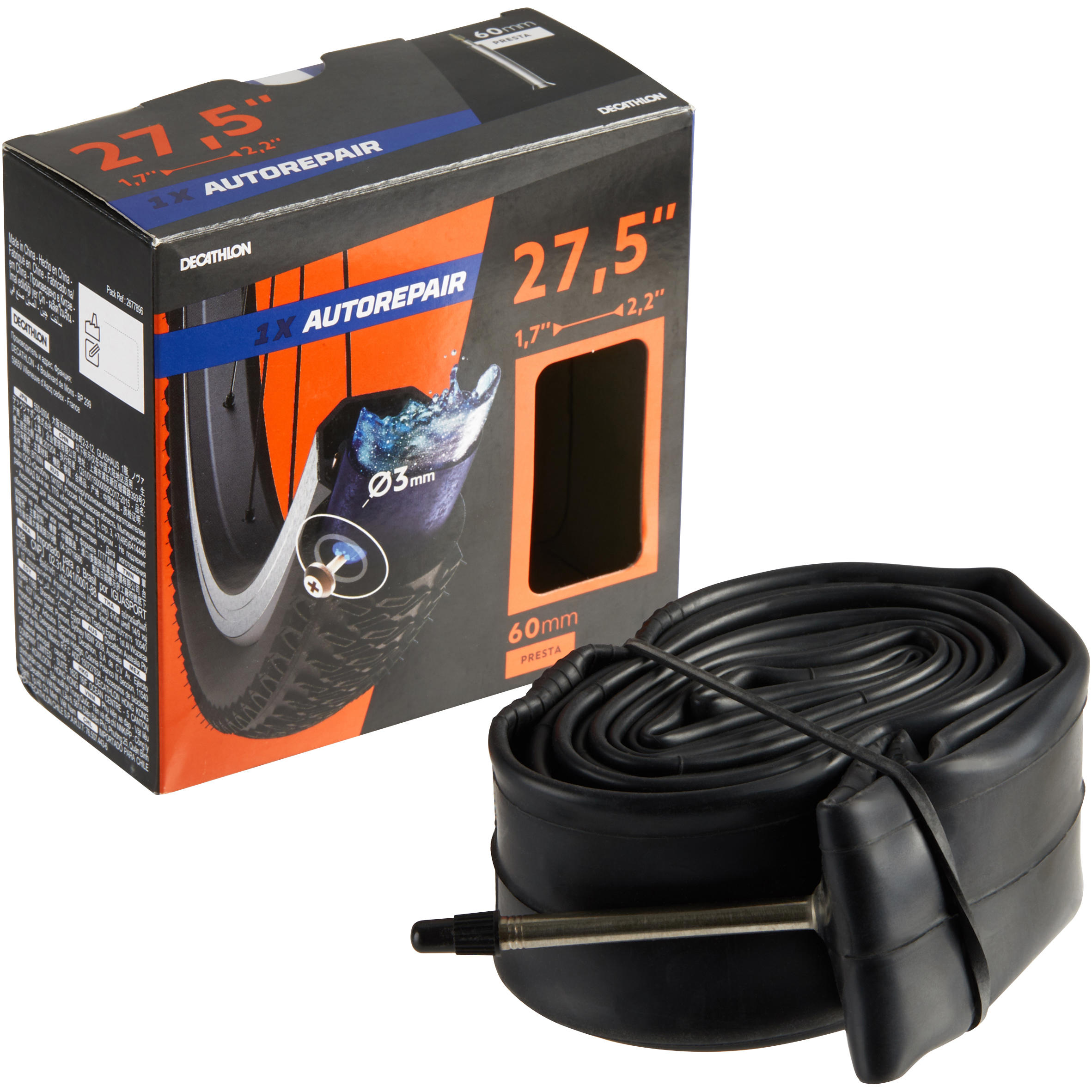 CHAMBRE A AIR 27,5x1,70/2,20 AUTO REPARANTE VALVE PRESTA 60 MM BTWIN |  Decathlon