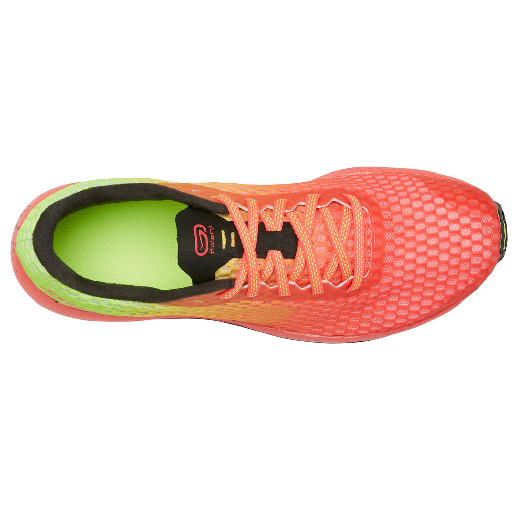 WOMEN'S RUNNING SHOES KIPRUN ULTRALIGHT - CORAL/GREEN