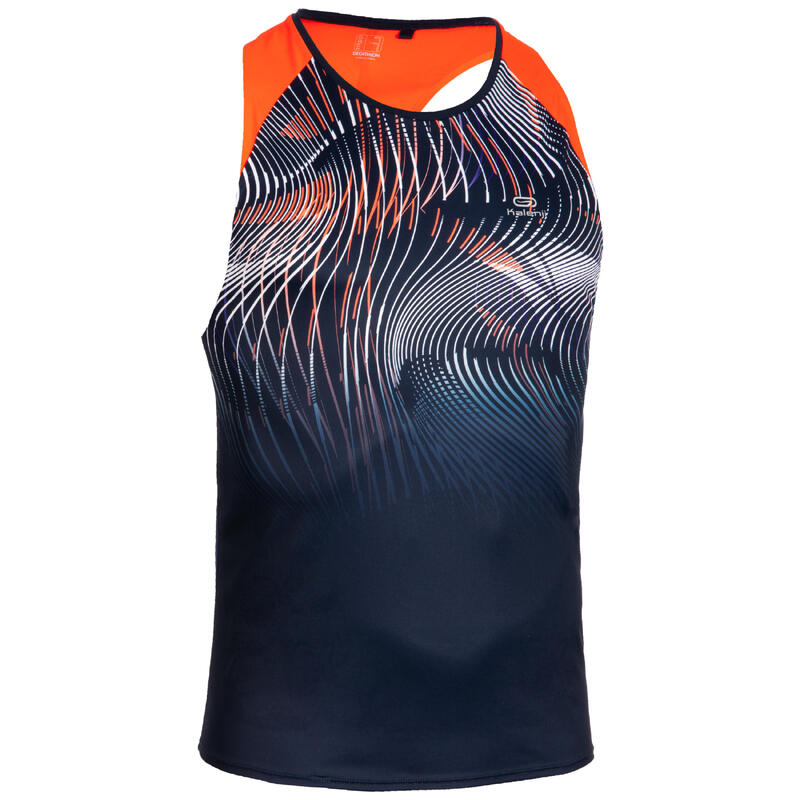 CAMISETA DE ATLETISMO HOMBRE AZUL Y NARANJA