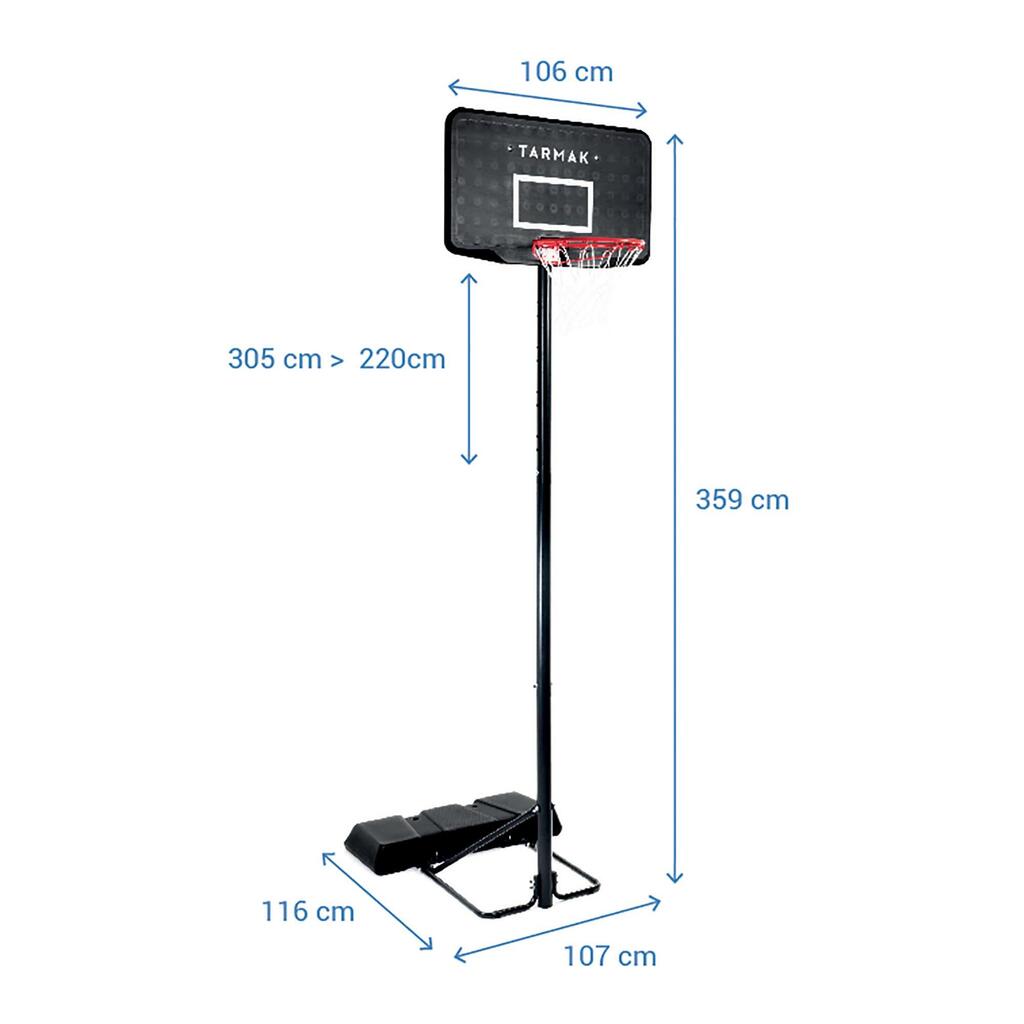 Crni koš za košarku s podesivim stalkom (od 2,20 do 3,05 m) B100