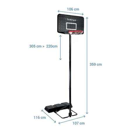 Basketball Hoop with Adjustable Stand (from 2.20 to 3.05m) B100 - Black