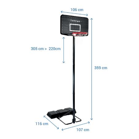 Canasta de baloncesto con pie ajustable de 2,20 m a 3,05 m B100 negro