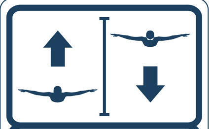 panneau anglais indiquant de nager à gauche dans les lignes paires