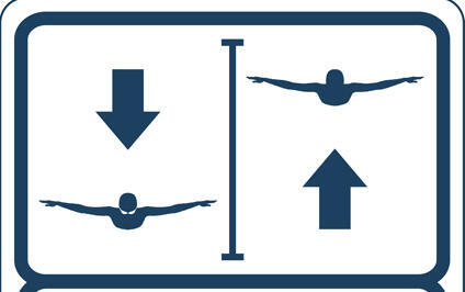 panneau anglais indiquant de nager à gauche dans les lignes impaires