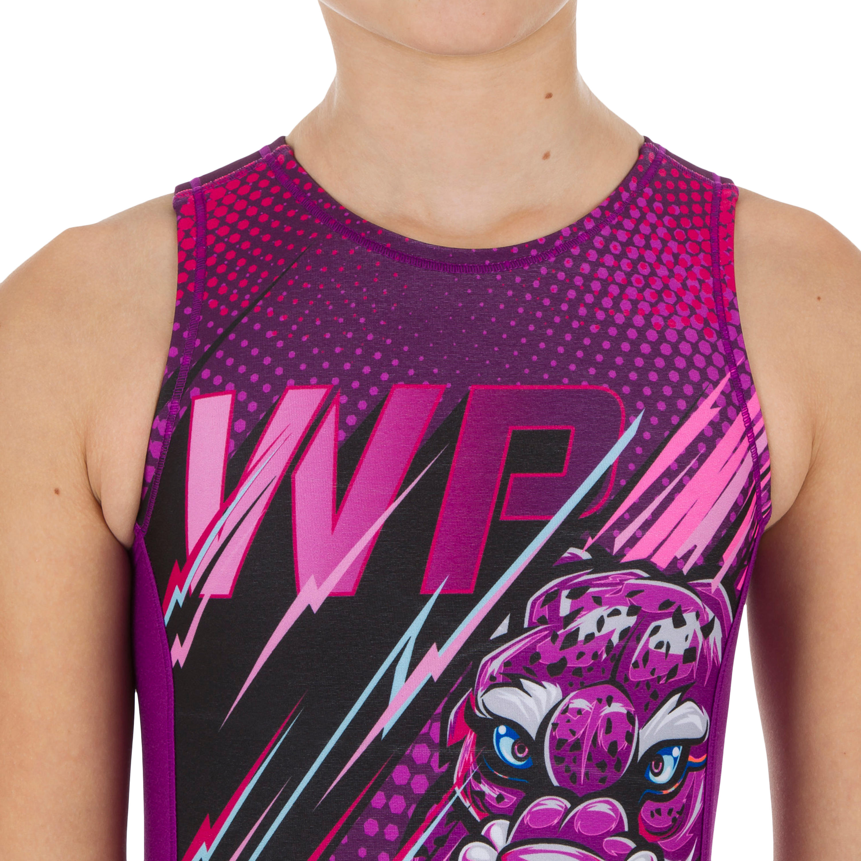 Girls' Water Polo One-Piece Swimsuit 500 - Panther Purple 4/9