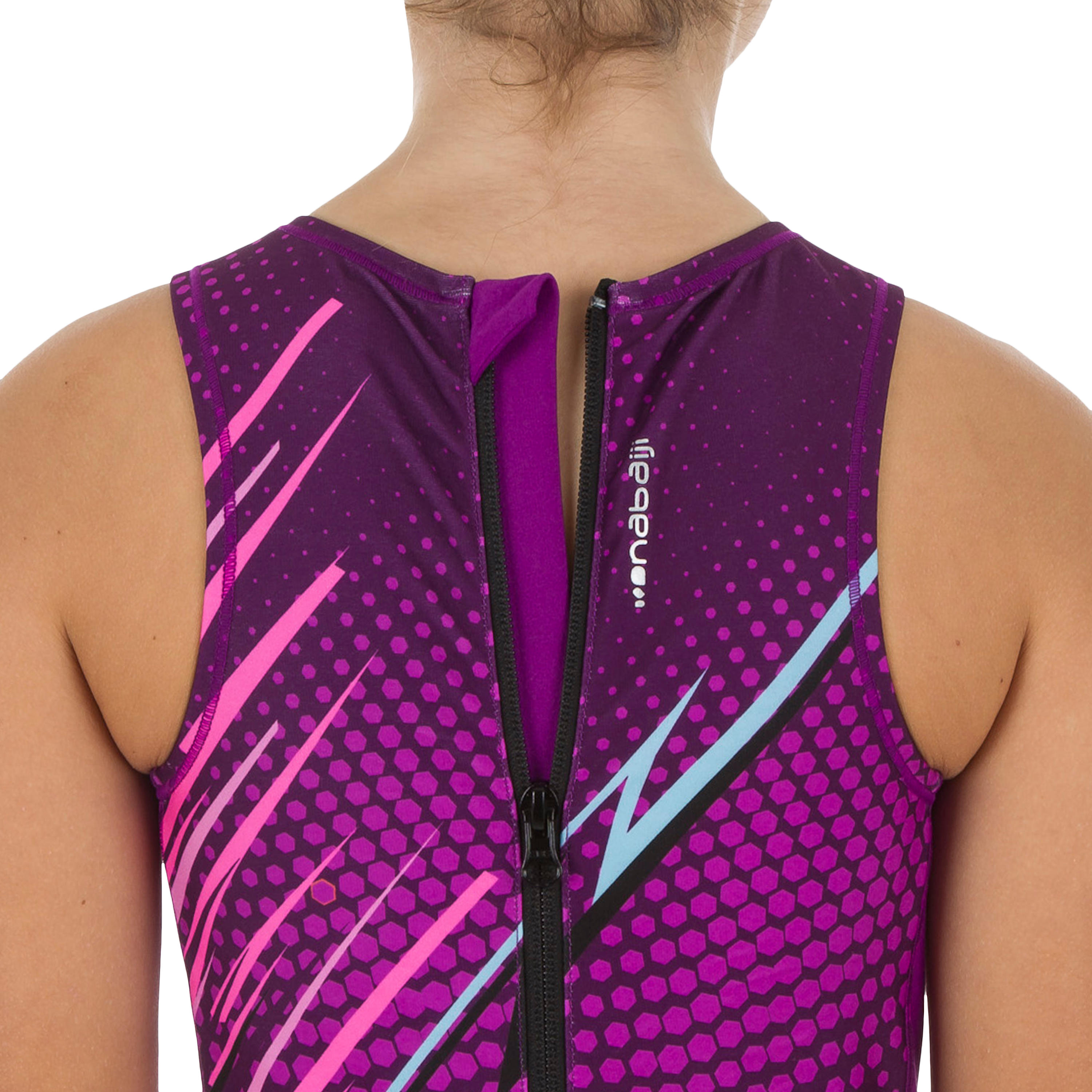 Girls' Water Polo One-Piece Swimsuit 500 - Panther Purple 7/9