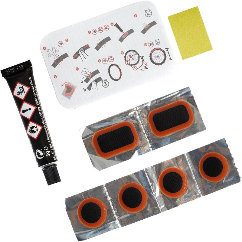 KIT REPARACIÓN PINCHAZOS CÁMARA DE AIRE PARA BICICLETA (6 PARCHES + LIJA + COLA)