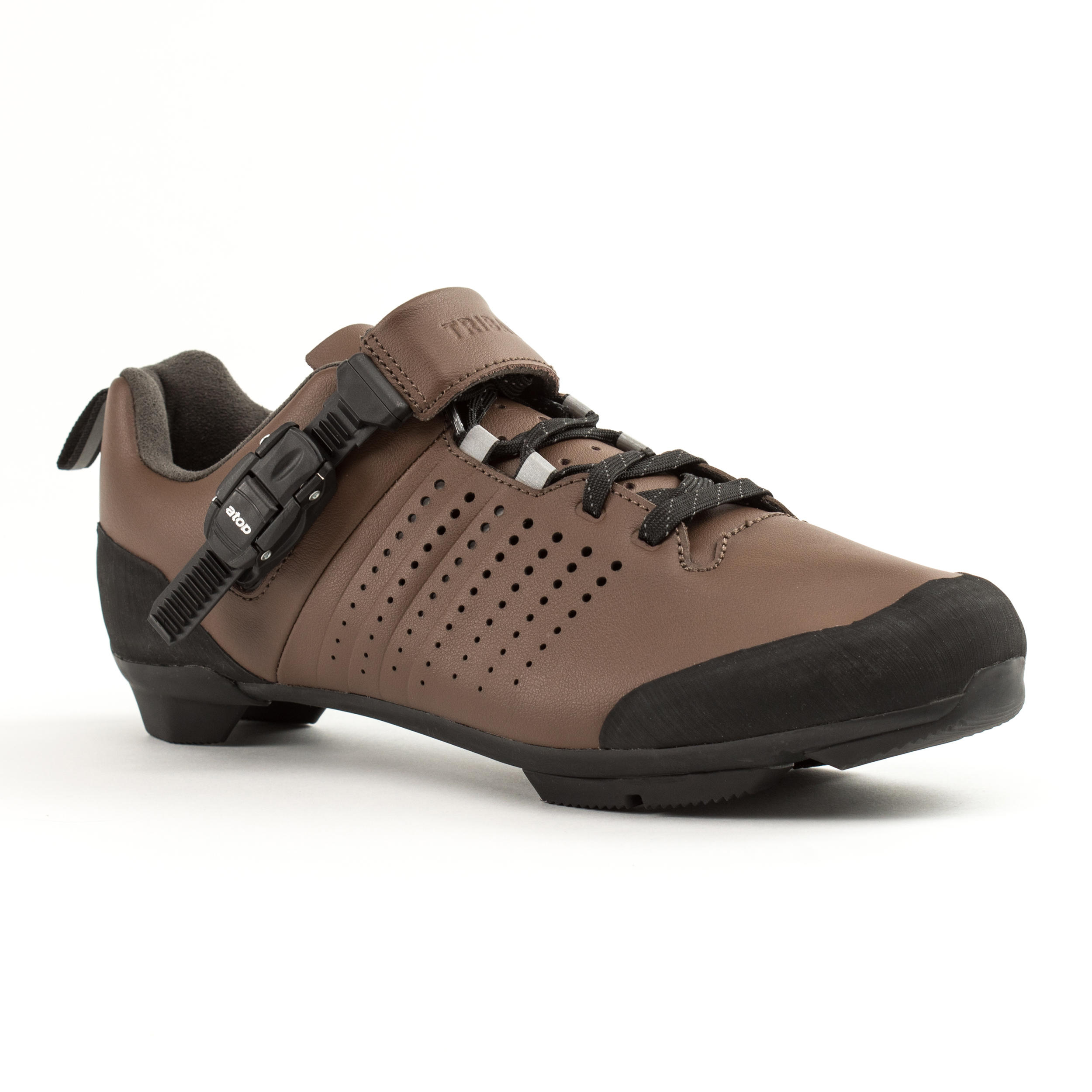TRIBAN Road and Gravel Cycling Leather Lace-Up SPD Shoes GRVL 520 - Brown
