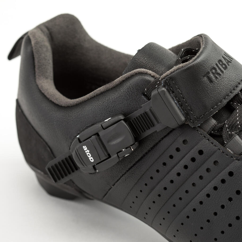 Road and Gravel Cycling Leather Lace-Up SPD Shoes GRVL 520 - Black