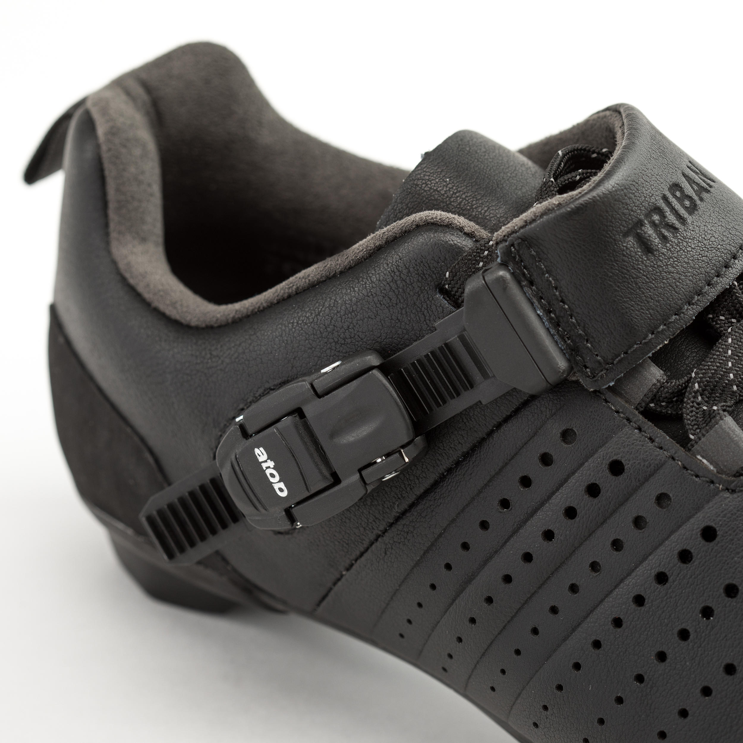 Leather Lace-Up Cycling Shoes - GRVL 520 SPD Black - TRIBAN