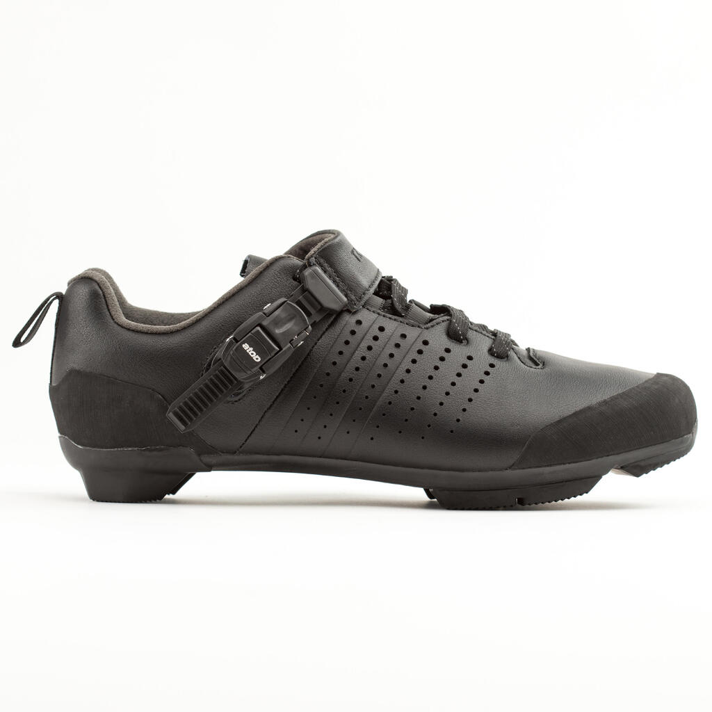 Road and Gravel Cycling Leather Lace-Up SPD Shoes GRVL 520 - Black