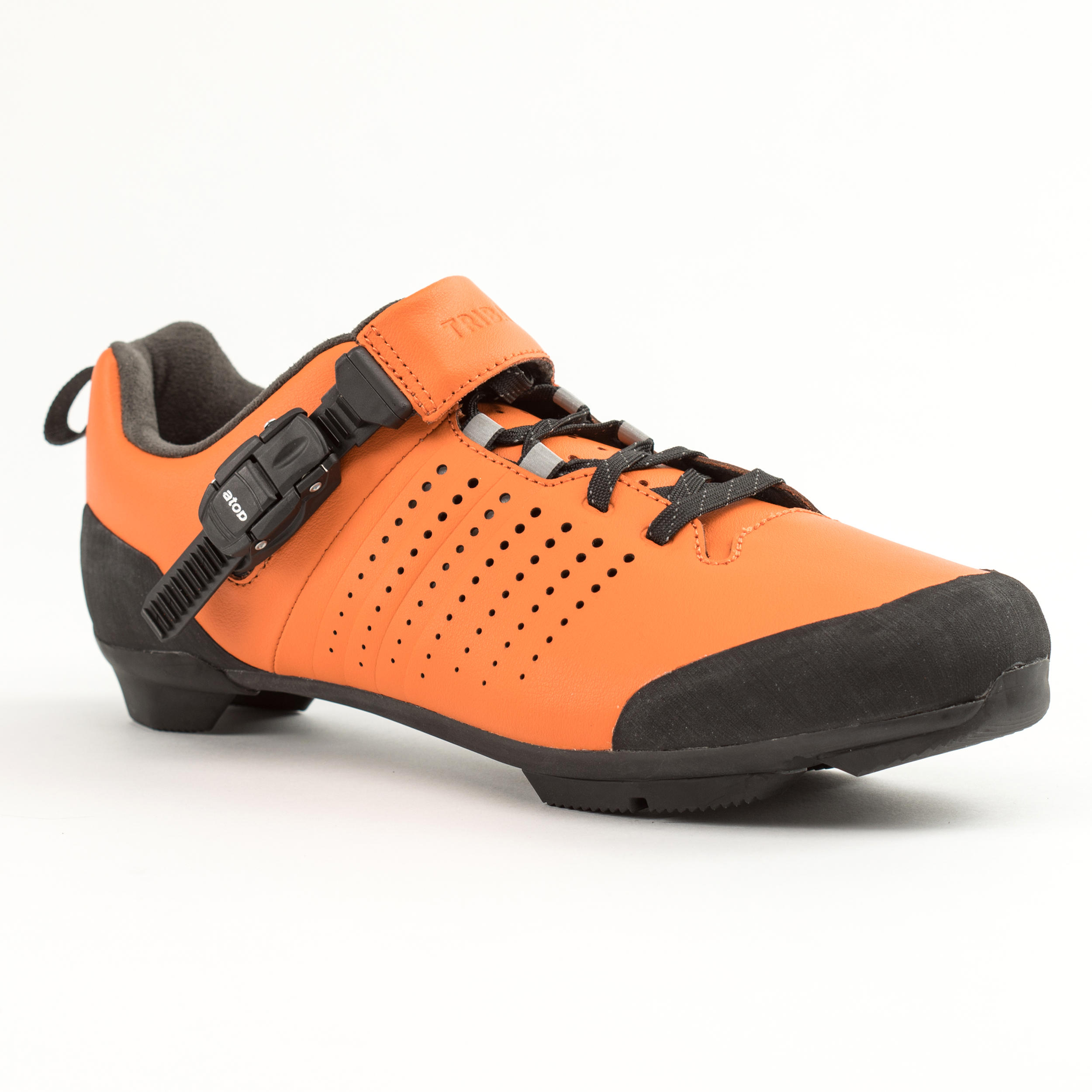 TRIBAN Road and Gravel Cycling Leather Lace-Up SPD Shoes GRVL 520 - Orange