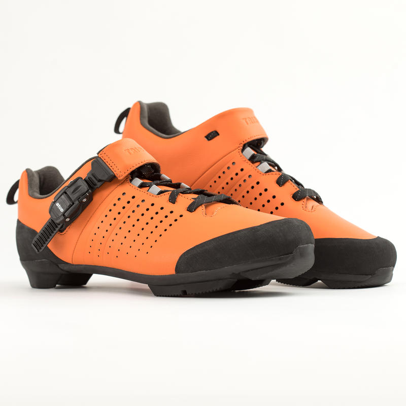 RC520 Leather Lace Up Road Cycling Shoes Shoes Orange Decathlon