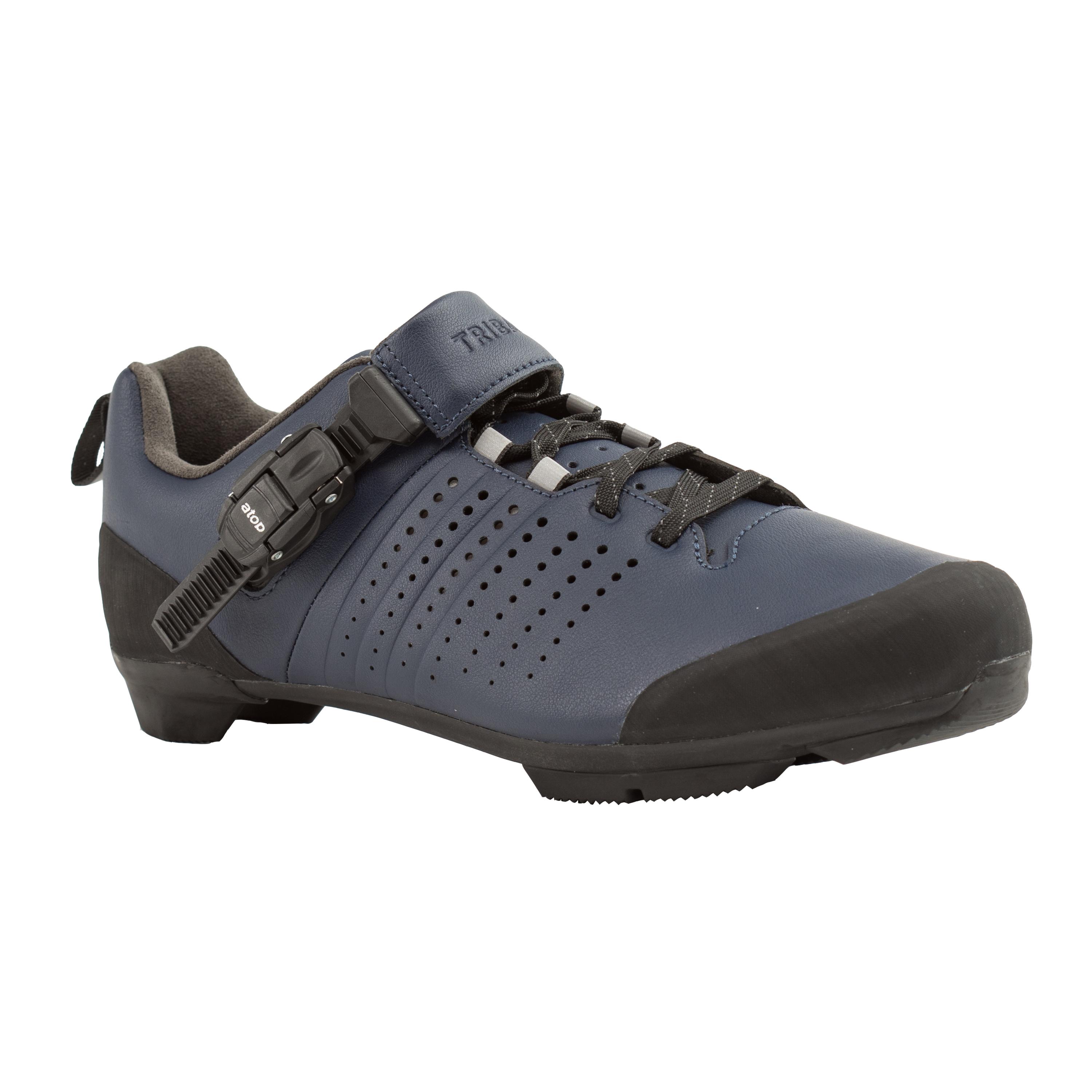 TRIBAN Road and Gravel Cycling Leather Lace-Up SPD Shoes GRVL 520 - Navy