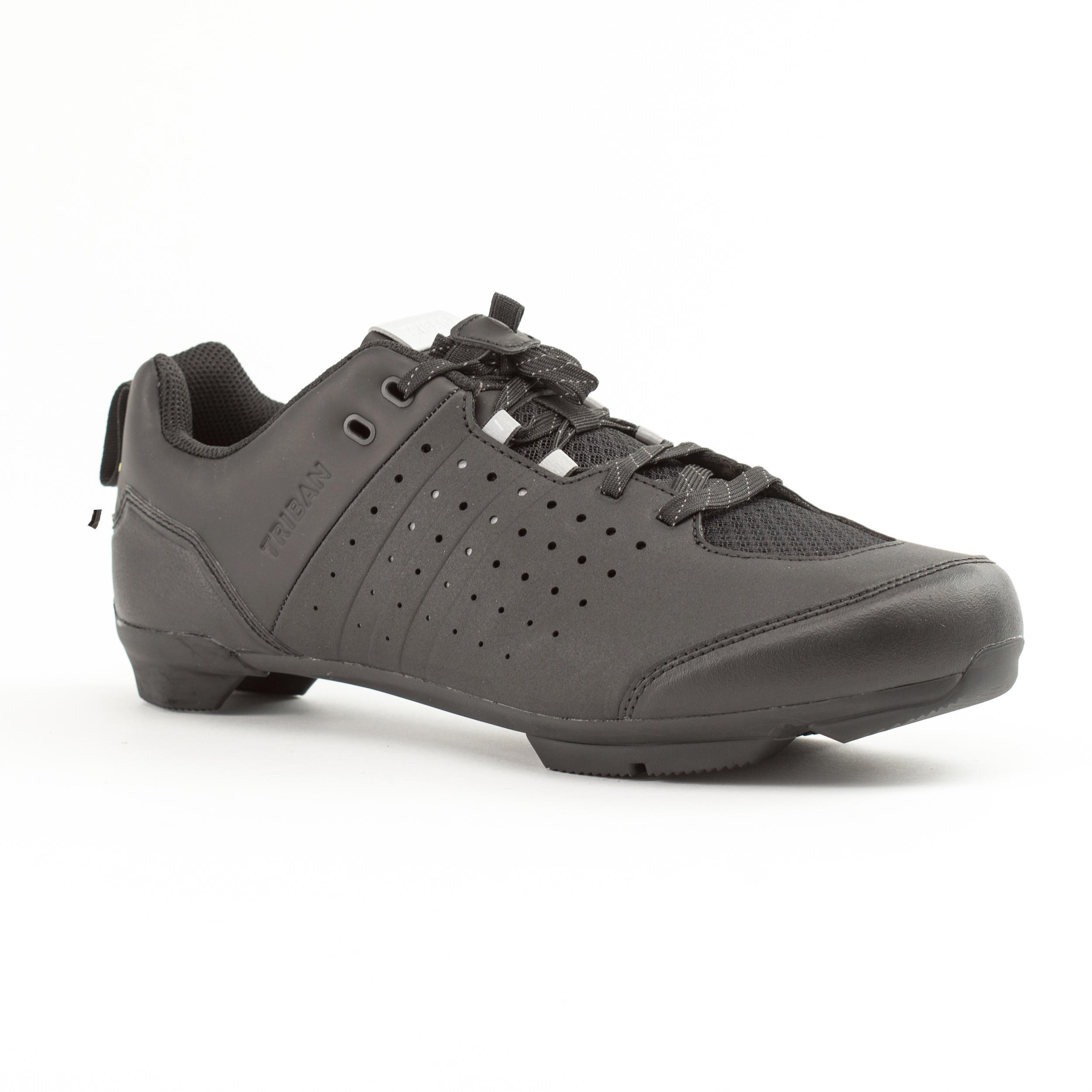 Road and Gravel Cycling Lace-Up SPD Shoes GRVL 500 - Black 1/6