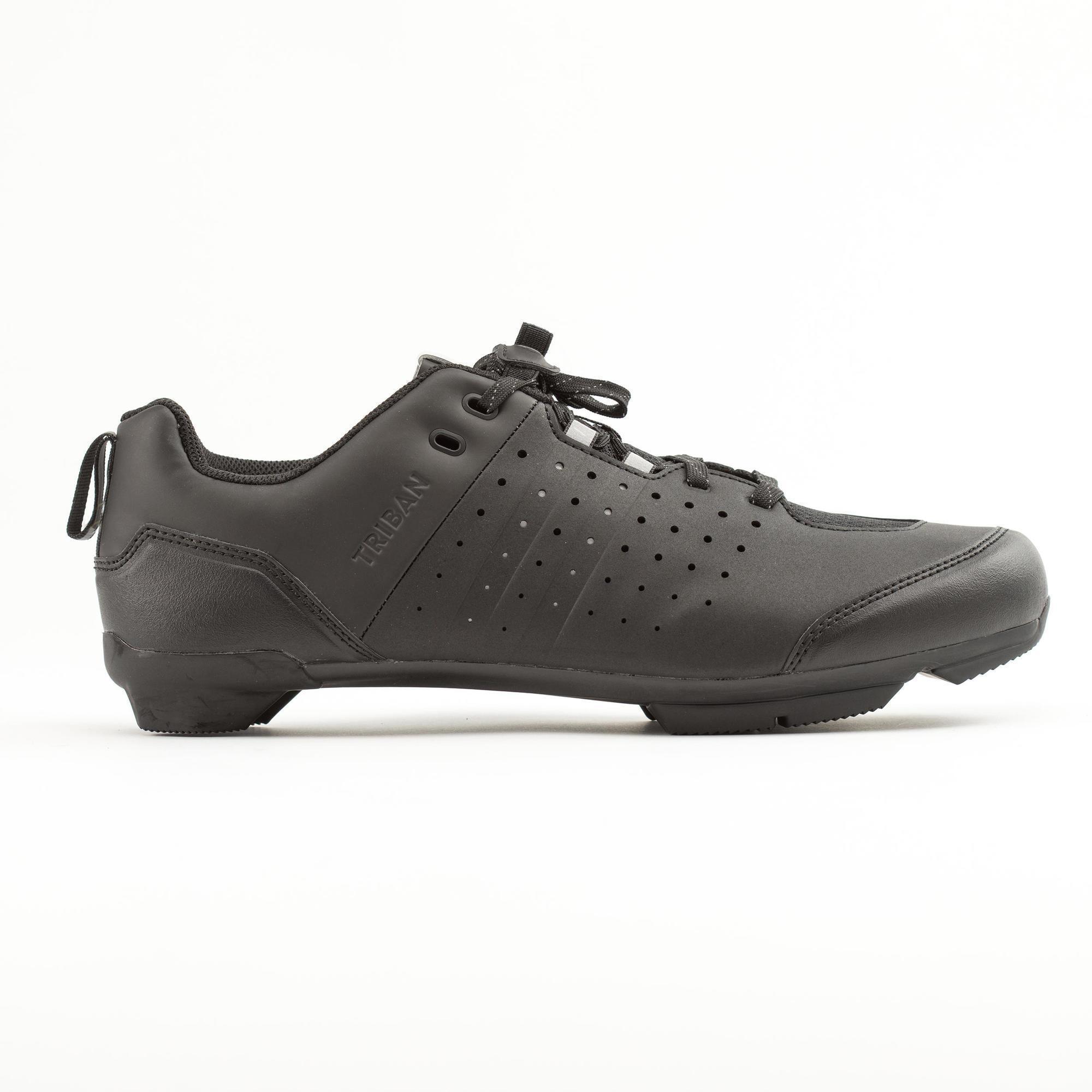 Road and Gravel Cycling Lace-Up SPD Shoes GRVL 500 - Black 3/6