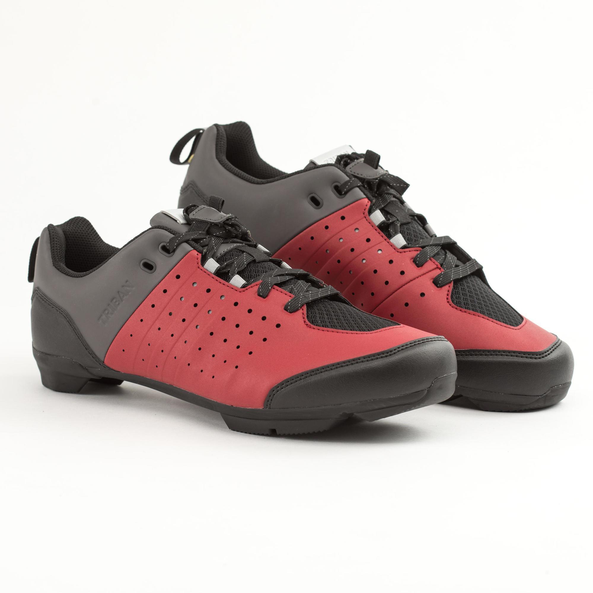 Road and Gravel Cycling Lace-Up SPD Shoes GRVL 500 - Burgundy / Grey 2/7