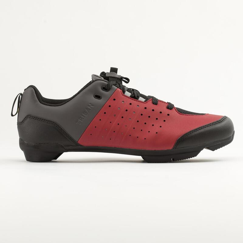 CHAUSSURES VELO GRAVEL ET ROUTE A LACETS SPD GRVL 500 BORDEAUX/GRIS