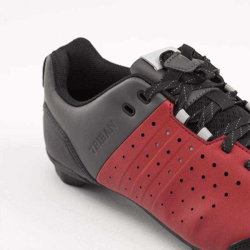 CHAUSSURES VELO GRAVEL ET ROUTE A LACETS SPD GRVL 500 BORDEAUX/GRIS