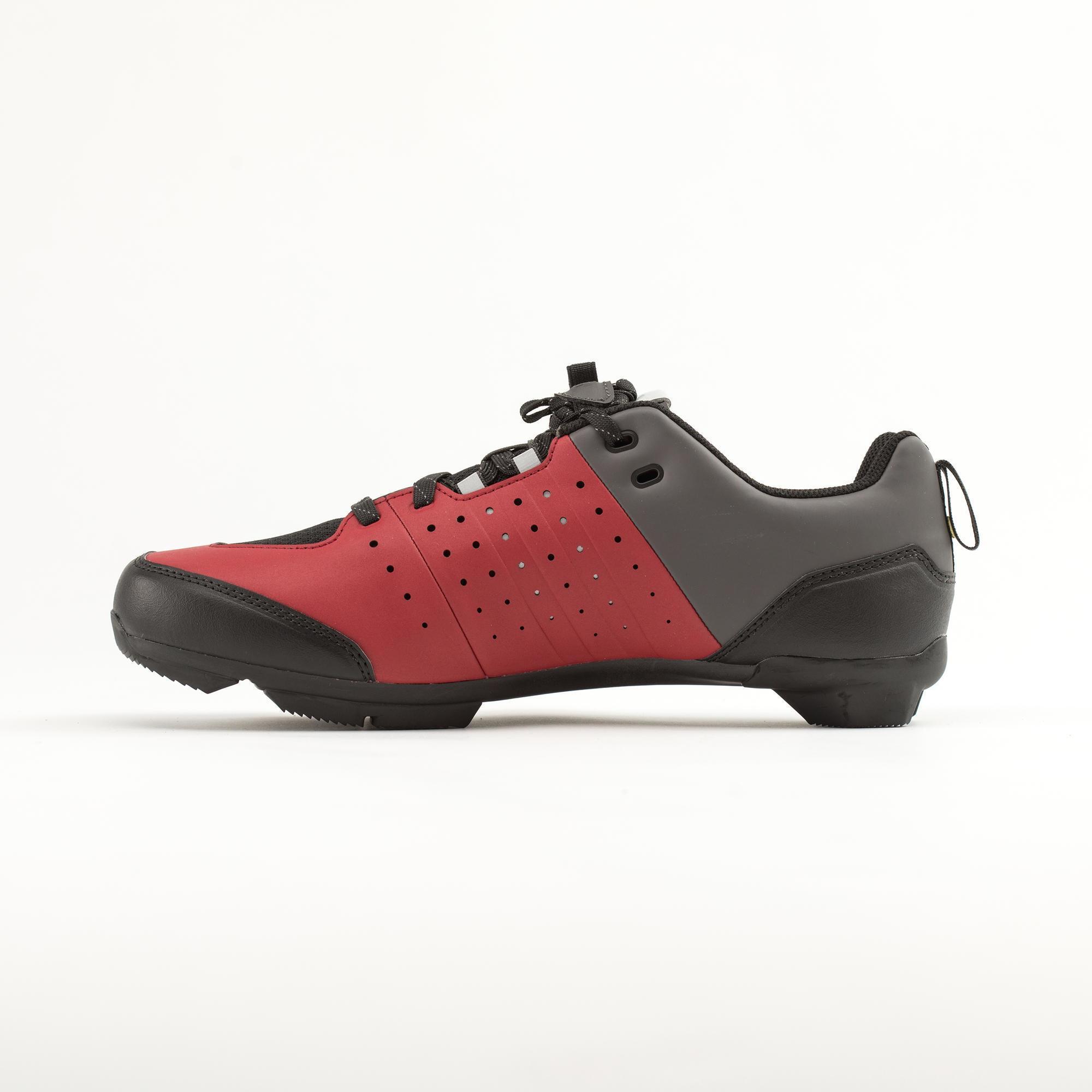 Road and Gravel Cycling Lace-Up SPD Shoes GRVL 500 - Burgundy / Grey 5/7