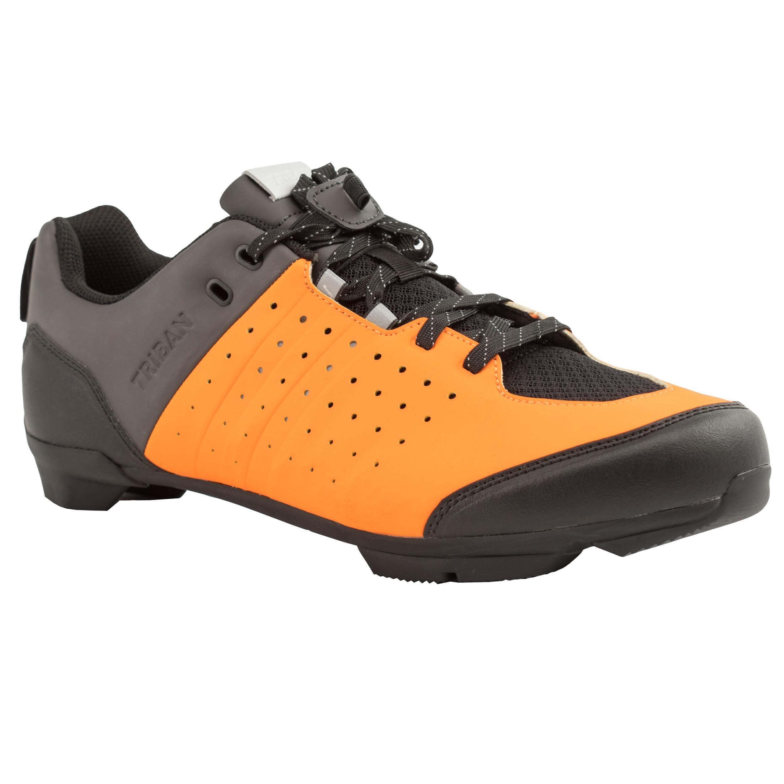 TRIBAN Road and Gravel Cycling Lace-Up SPD Shoes GRVL 500 - Orange / Grey