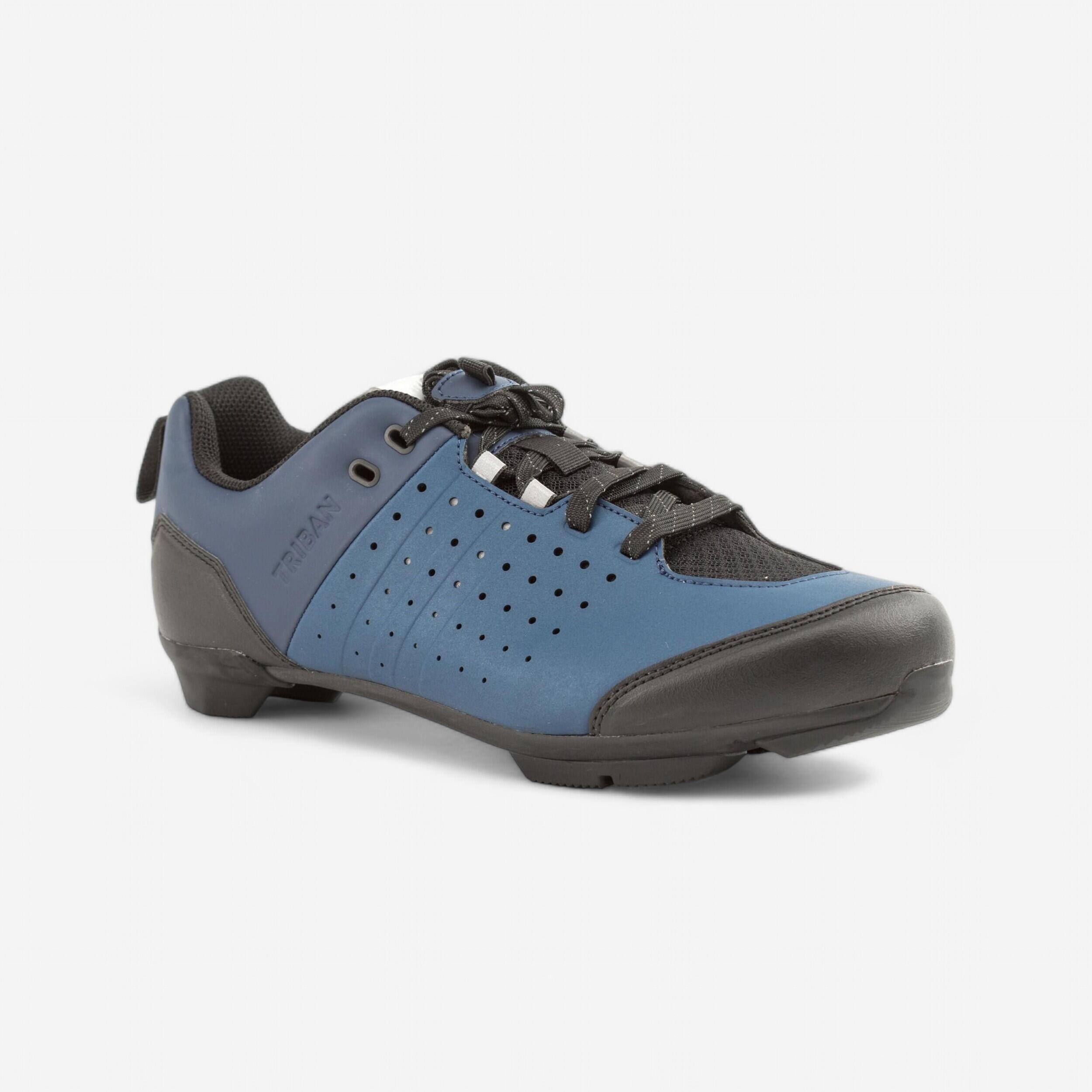 Road and Gravel Lace-Up Cycling Shoes - SPD GRVL 500 Blue/Navy - TRIBAN