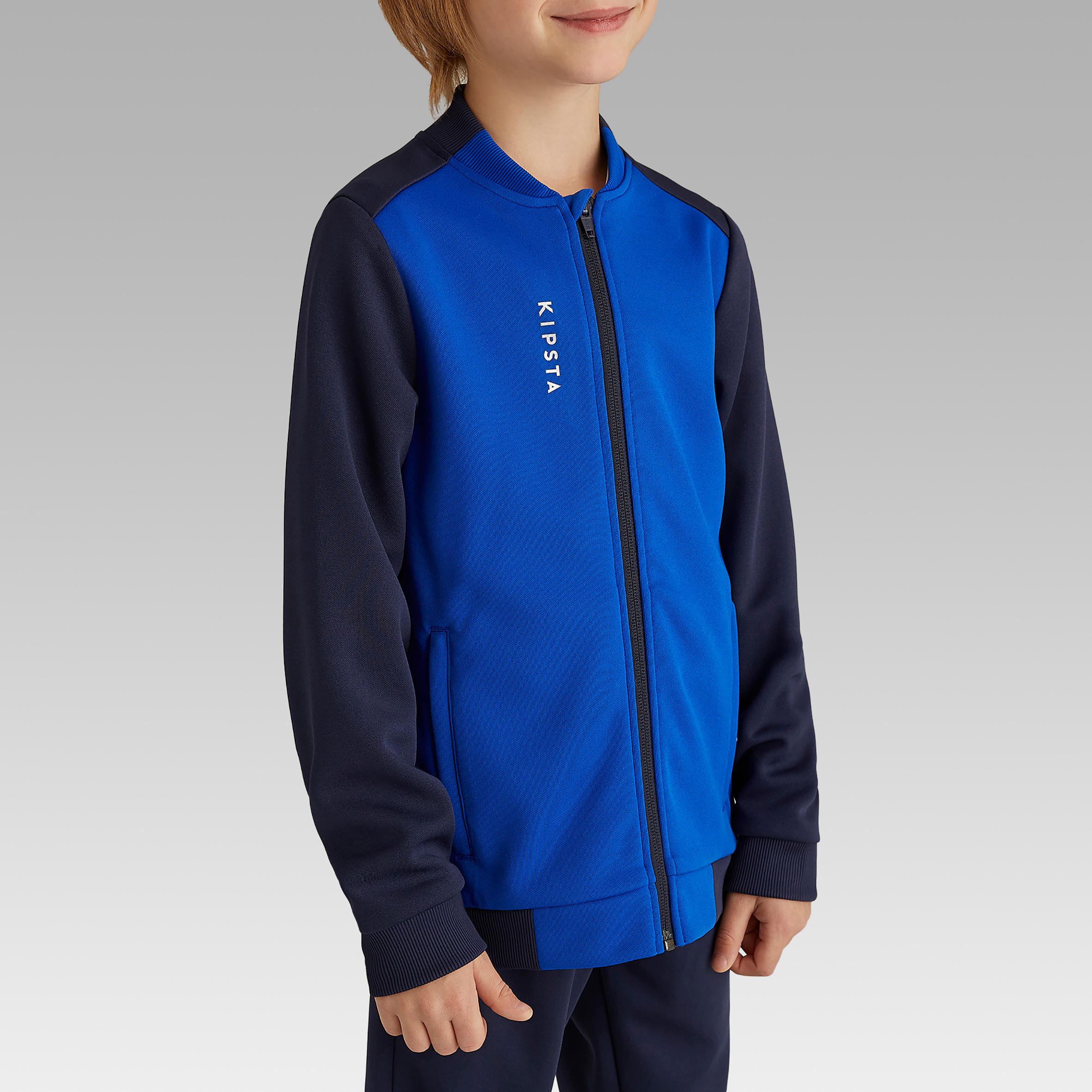 Chaqueta de Fútbol Con Cremallera Kipsta T100 niños azul 3/11