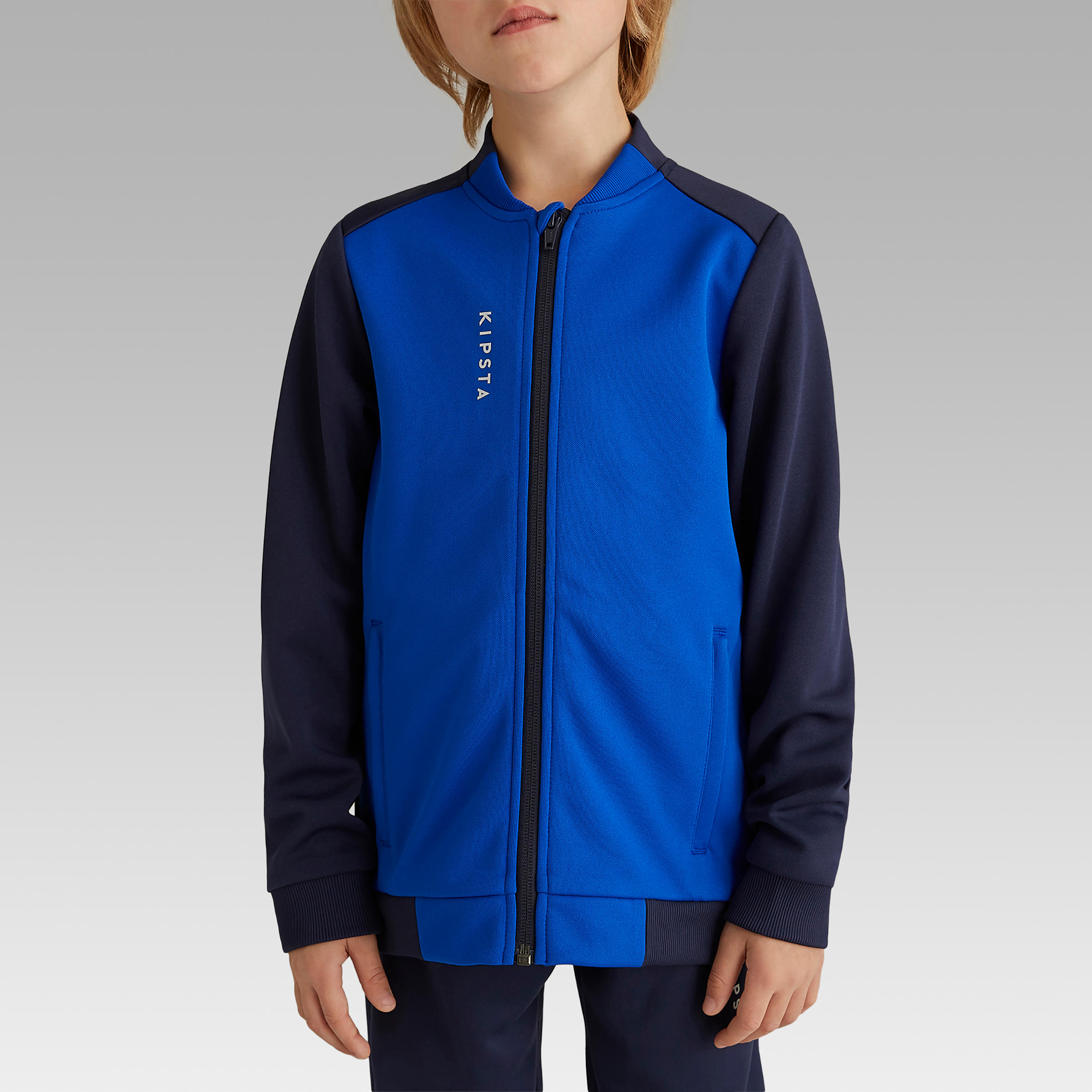 Chaqueta de Fútbol Con Cremallera Kipsta T100 niños azul 2/11