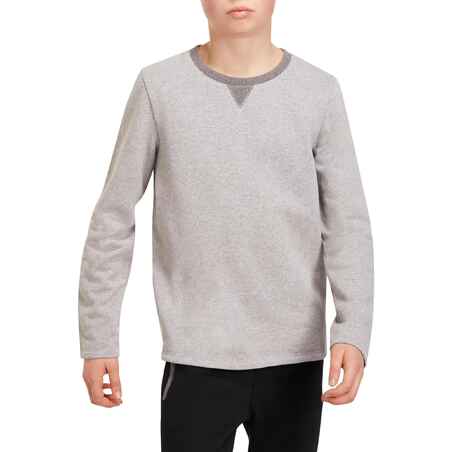 100 Boys' Warm Crew Neck Gym Sweatshirt - Grey