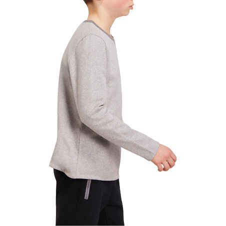 100 Boys' Warm Crew Neck Gym Sweatshirt - Grey