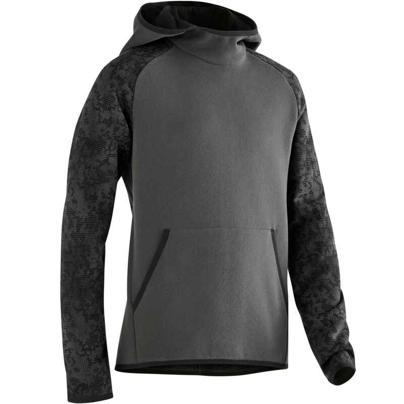 100 Boys' Warm Hooded Gym Sweatshirt - Grey Print