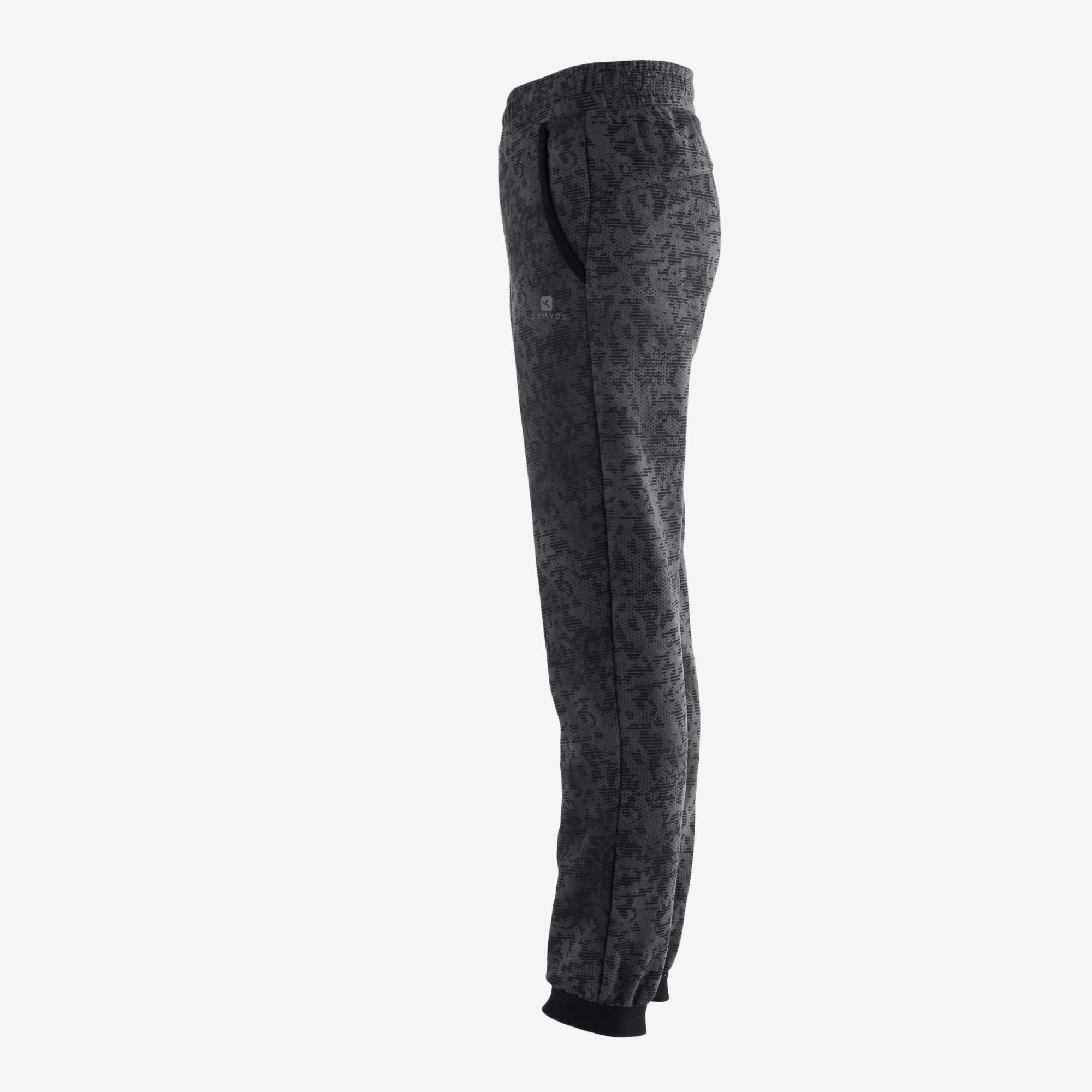 DOMYOS Chlapčenské nohavice 100 na cvičenie sivé s potlačou 12-13 r (151-160 cm) · záber 5