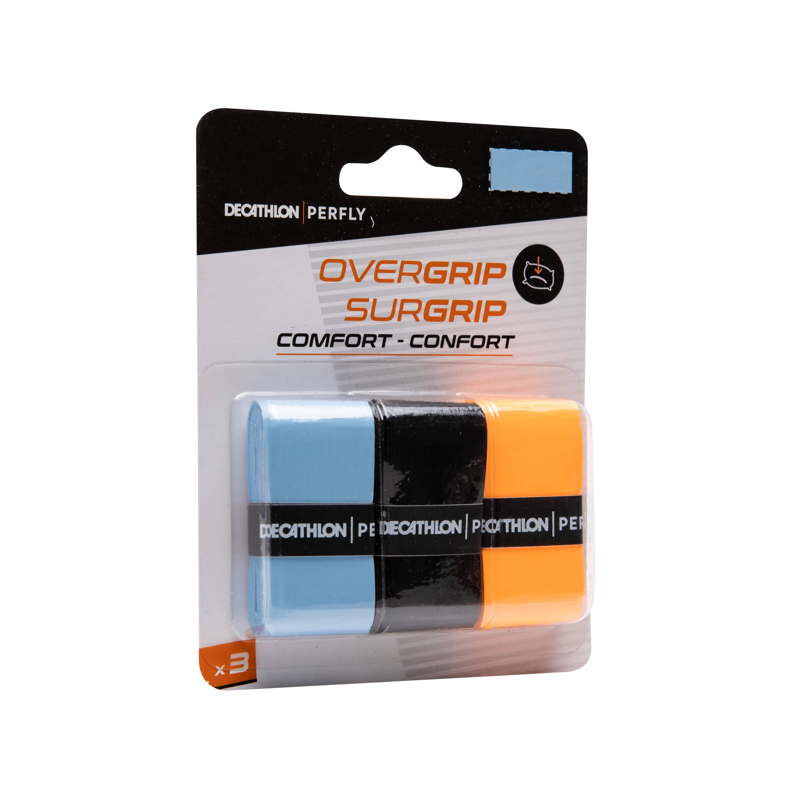 Badminton Comfort Overgrip x 3 Blue Black Orange -  2