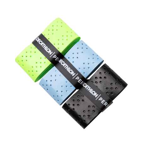 Badmintono raketės juosta „Quickdry“, 3 vienetai, juoda, mėlyna, žalia