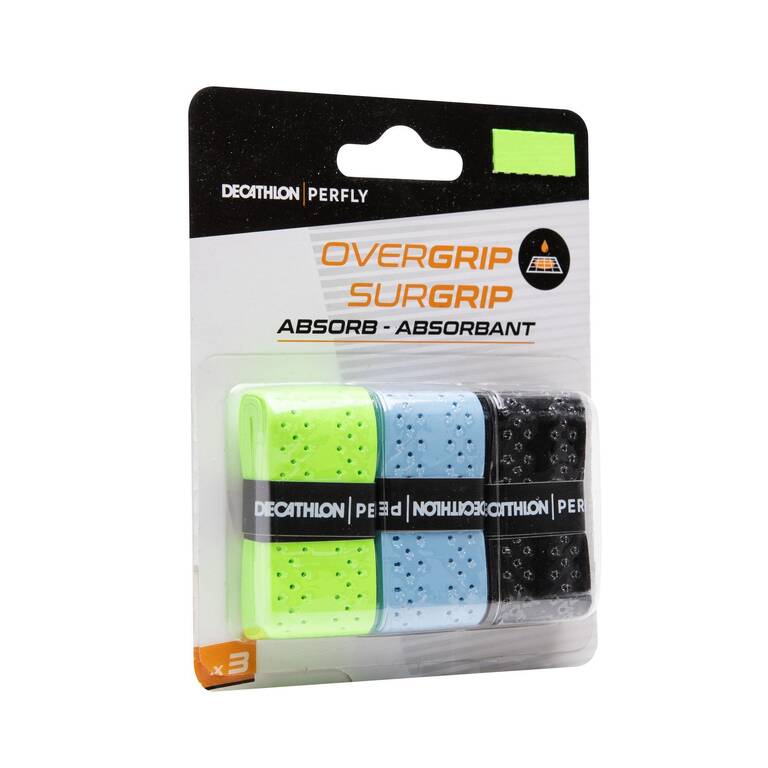 BADMINTON QUICKDRY OVERGRIP X 3 BLACK  BLUE GREEN