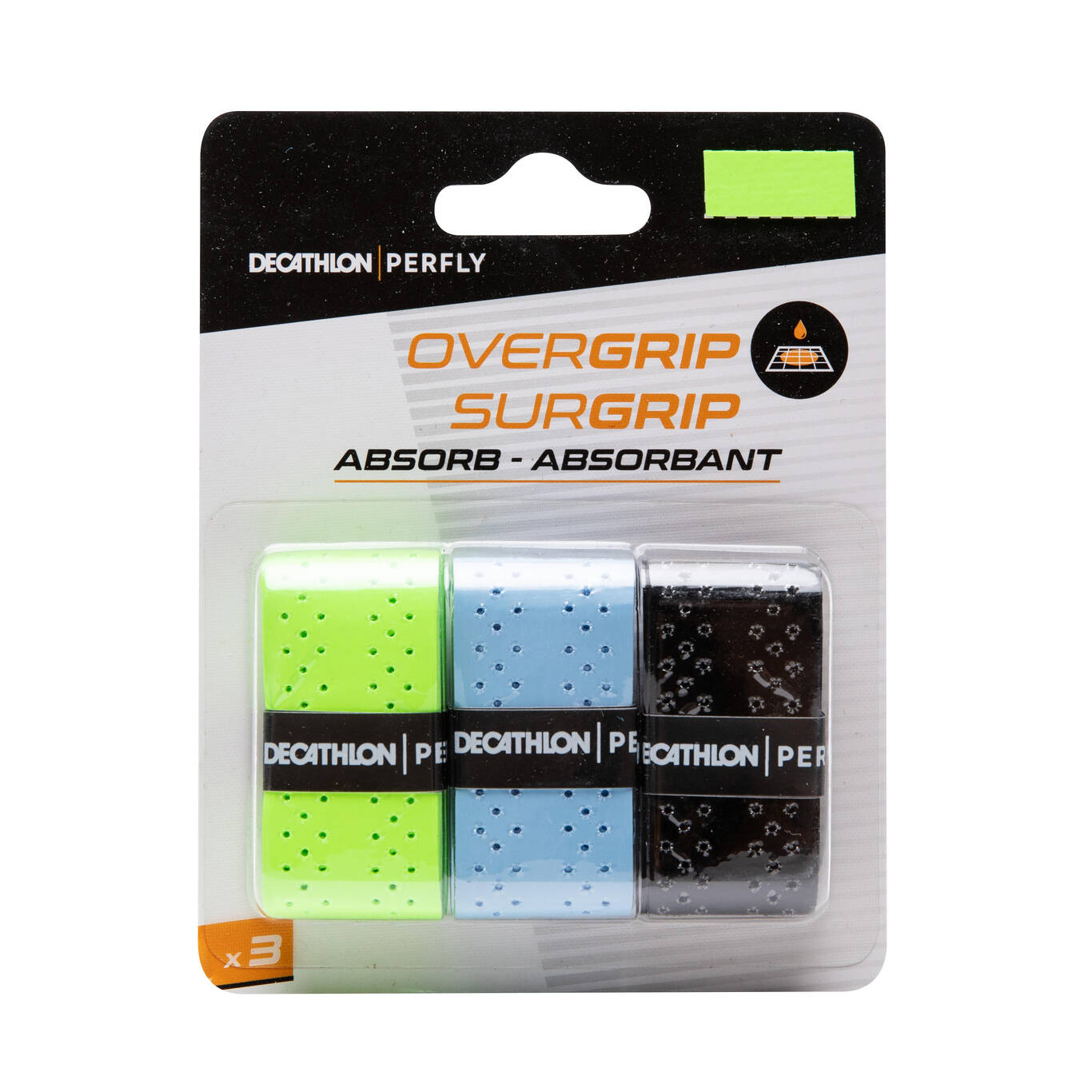 BADMINTON QUICKDRY OVERGRIP X 3 BLACK  BLUE GREEN