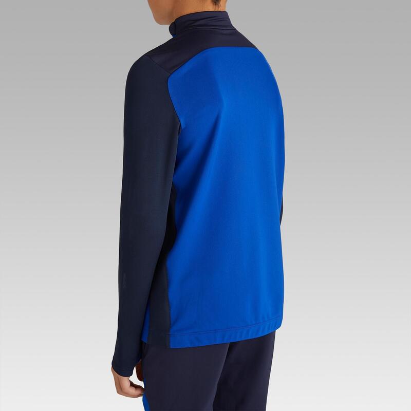 Voetbalsweater met 1/2 rits voor kinderen T900 blauw/marineblauw